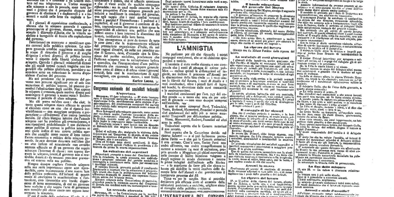 21 settembre 1904   Lo sciopero generale in Italia – Tratto dal quotidiano “Avanti!”